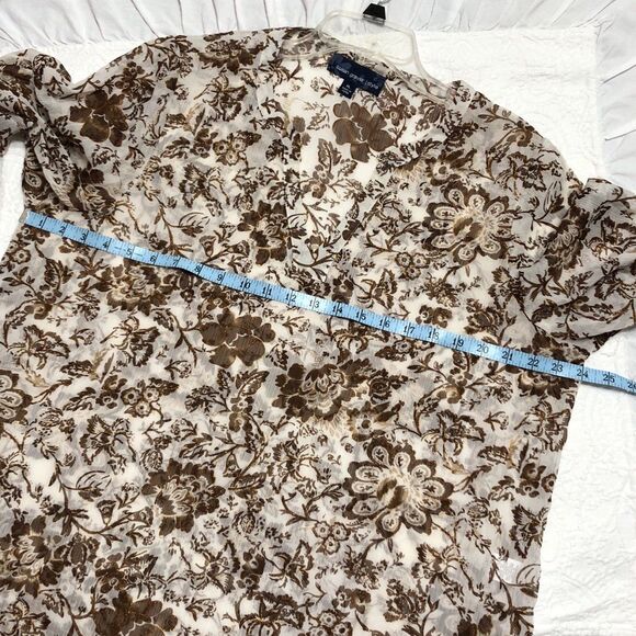 Susan Graver Blouse for Women Size XL Cream with Brown Floral and Gold Shimmer - Picture 8 of 9